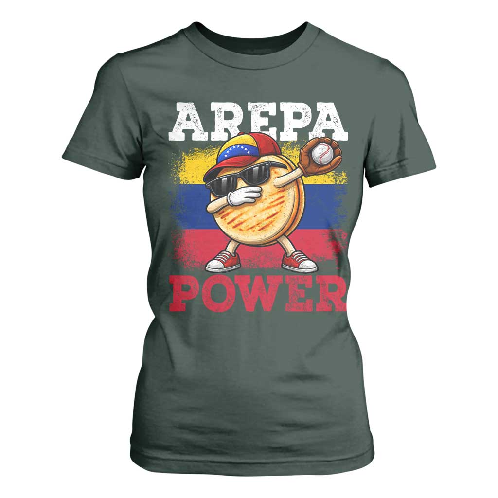 Funny Arepa Power Venezuela Baseball Lover T Shirt For Women Cute Dabbing Arepa TS11 Dark Forest Green Print Your Wear