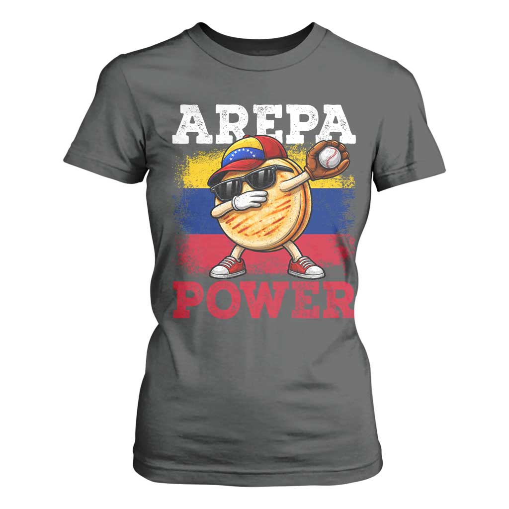 Funny Arepa Power Venezuela Baseball Lover T Shirt For Women Cute Dabbing Arepa TS11 Dark Heather Print Your Wear