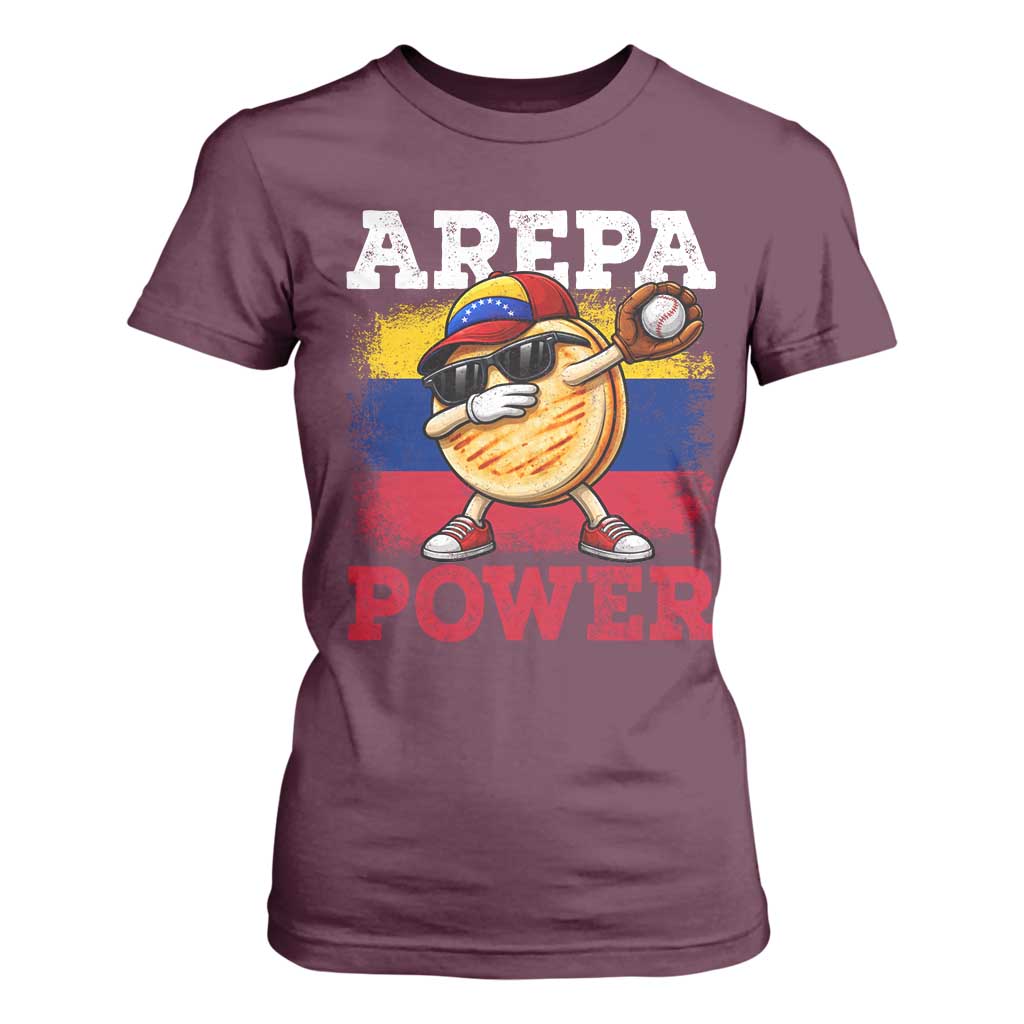 Funny Arepa Power Venezuela Baseball Lover T Shirt For Women Cute Dabbing Arepa TS11 Maroon Print Your Wear