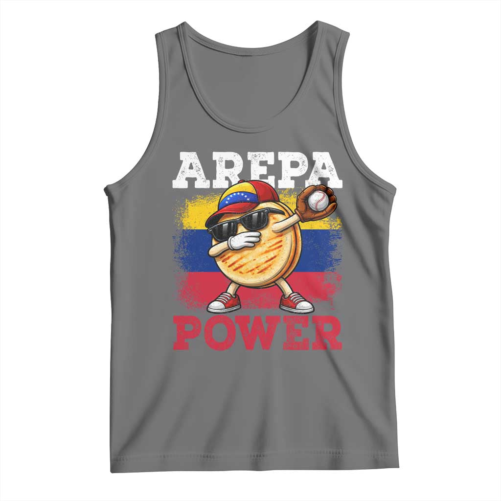Funny Arepa Power Venezuela Baseball Lover Tank Top Cute Dabbing Arepa TS11 Black Heather Print Your Wear