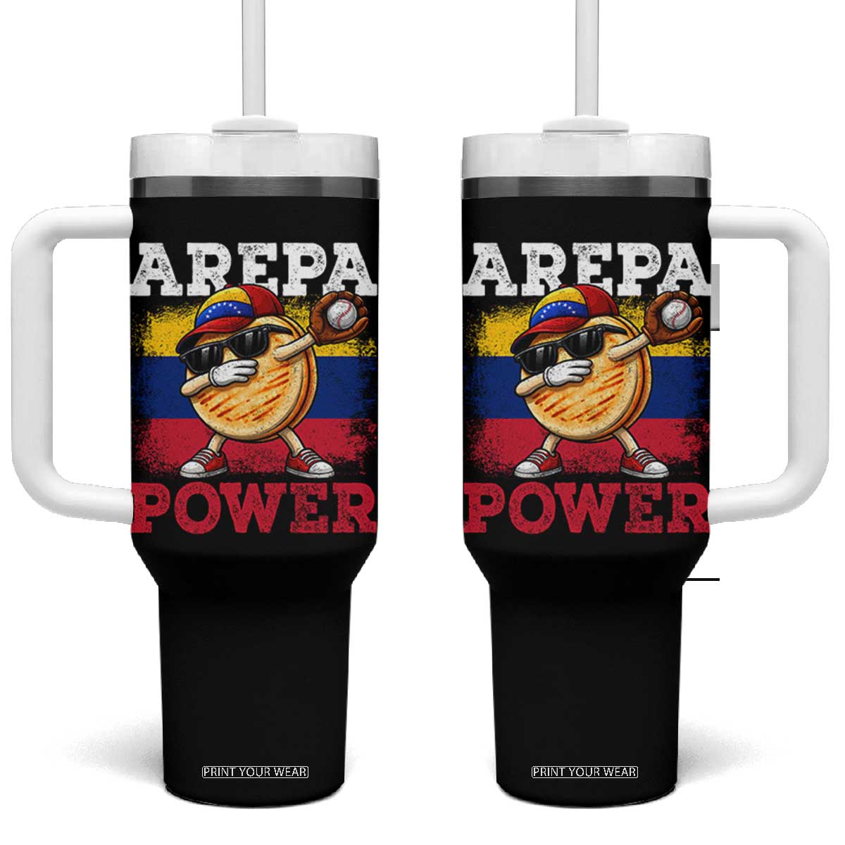 Funny Arepa Power Venezuela Baseball Lover Tumbler With Handle Cute Dabbing Arepa TS11 One Size: 40 oz Black Print Your Wear