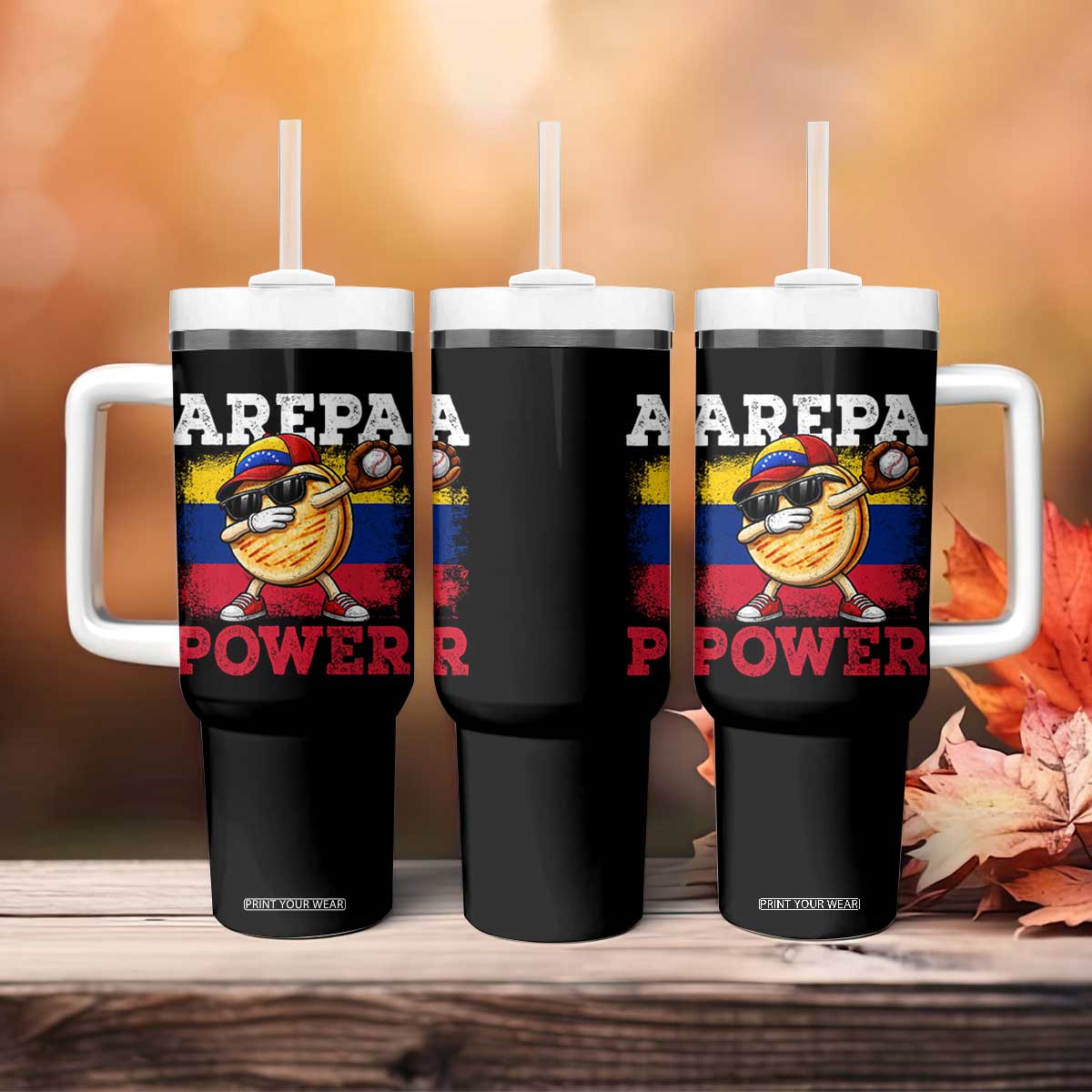 Funny Arepa Power Venezuela Baseball Lover Tumbler With Handle Cute Dabbing Arepa TS11 Print Your Wear