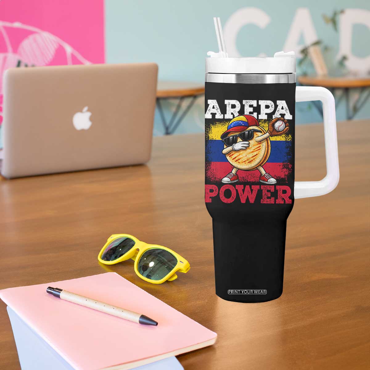 Funny Arepa Power Venezuela Baseball Lover Tumbler With Handle Cute Dabbing Arepa TS11 Print Your Wear
