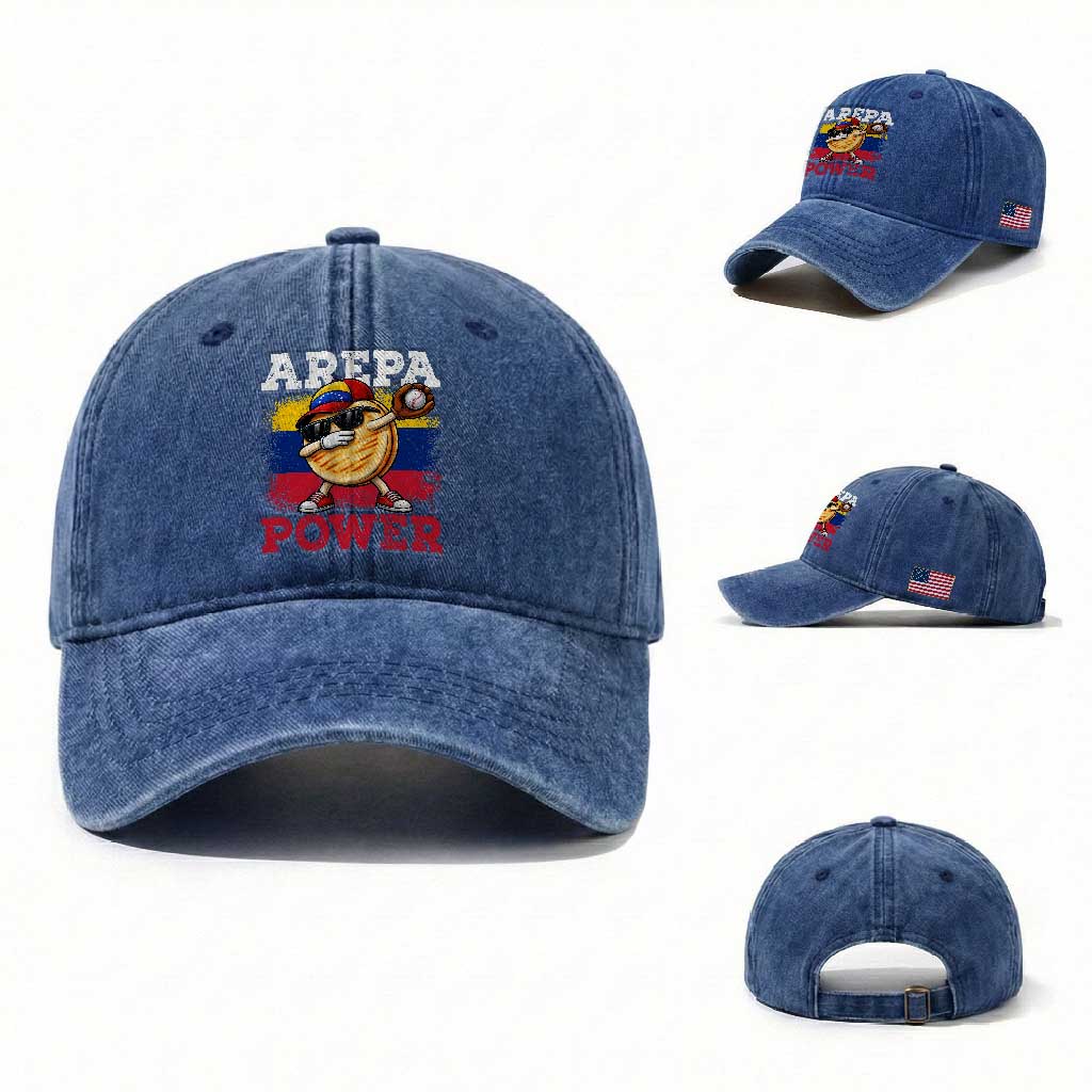 Funny Arepa Power Venezuela Baseball Lover Washed Cotton Baseball Cap Cute Dabbing Arepa TS11 Washed Cap Universal Fit Royal Blue Print Your Wear