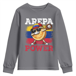 Funny Arepa Power Venezuela Baseball Lover Youth Sweatshirt Cute Dabbing Arepa TS11 Charcoal Print Your Wear