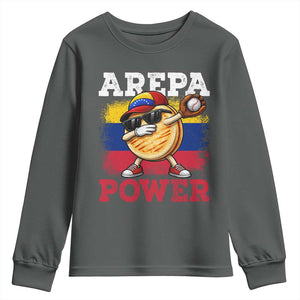 Funny Arepa Power Venezuela Baseball Lover Youth Sweatshirt Cute Dabbing Arepa TS11 Dark Heather Print Your Wear