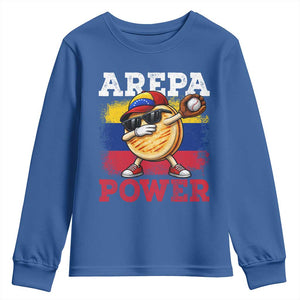 Funny Arepa Power Venezuela Baseball Lover Youth Sweatshirt Cute Dabbing Arepa TS11 Royal Blue Print Your Wear