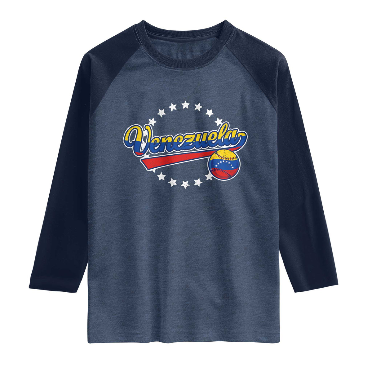 Venezuela Baseball Jersey Venezuelan Sport Fan Raglan Shirt TS11 Heather Denim Navy Print Your Wear