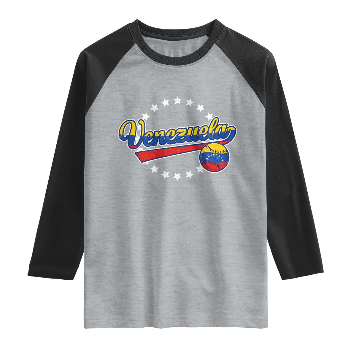 Venezuela Baseball Jersey Venezuelan Sport Fan Raglan Shirt TS11 Heather Gray Black Print Your Wear