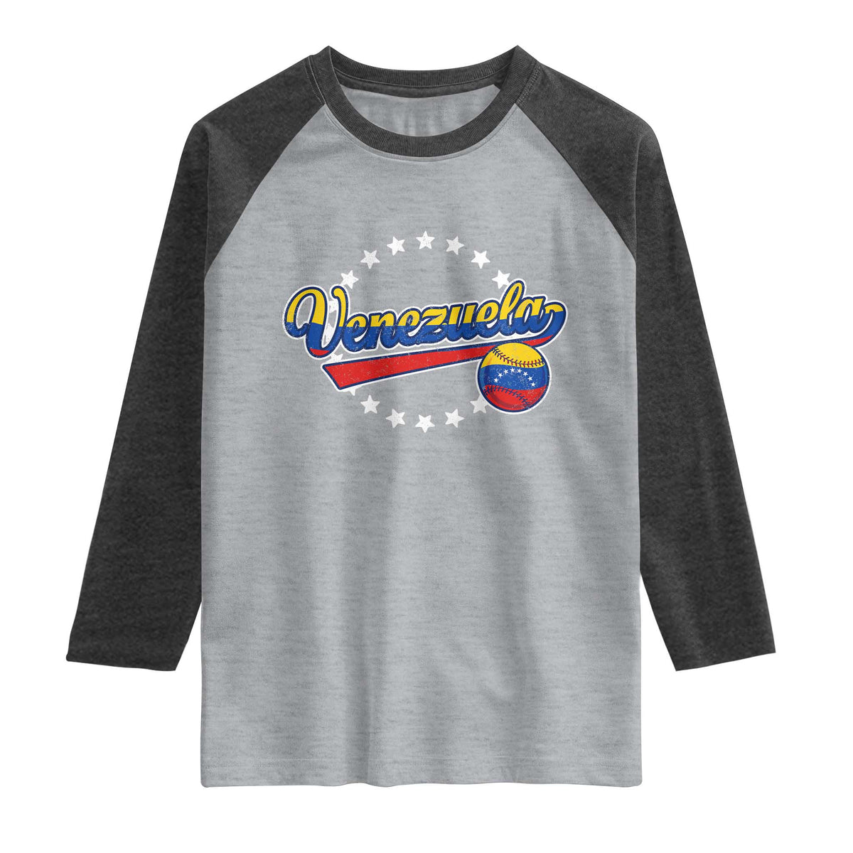 Venezuela Baseball Jersey Venezuelan Sport Fan Raglan Shirt TS11 Heather Gray Heather Charcoal Print Your Wear