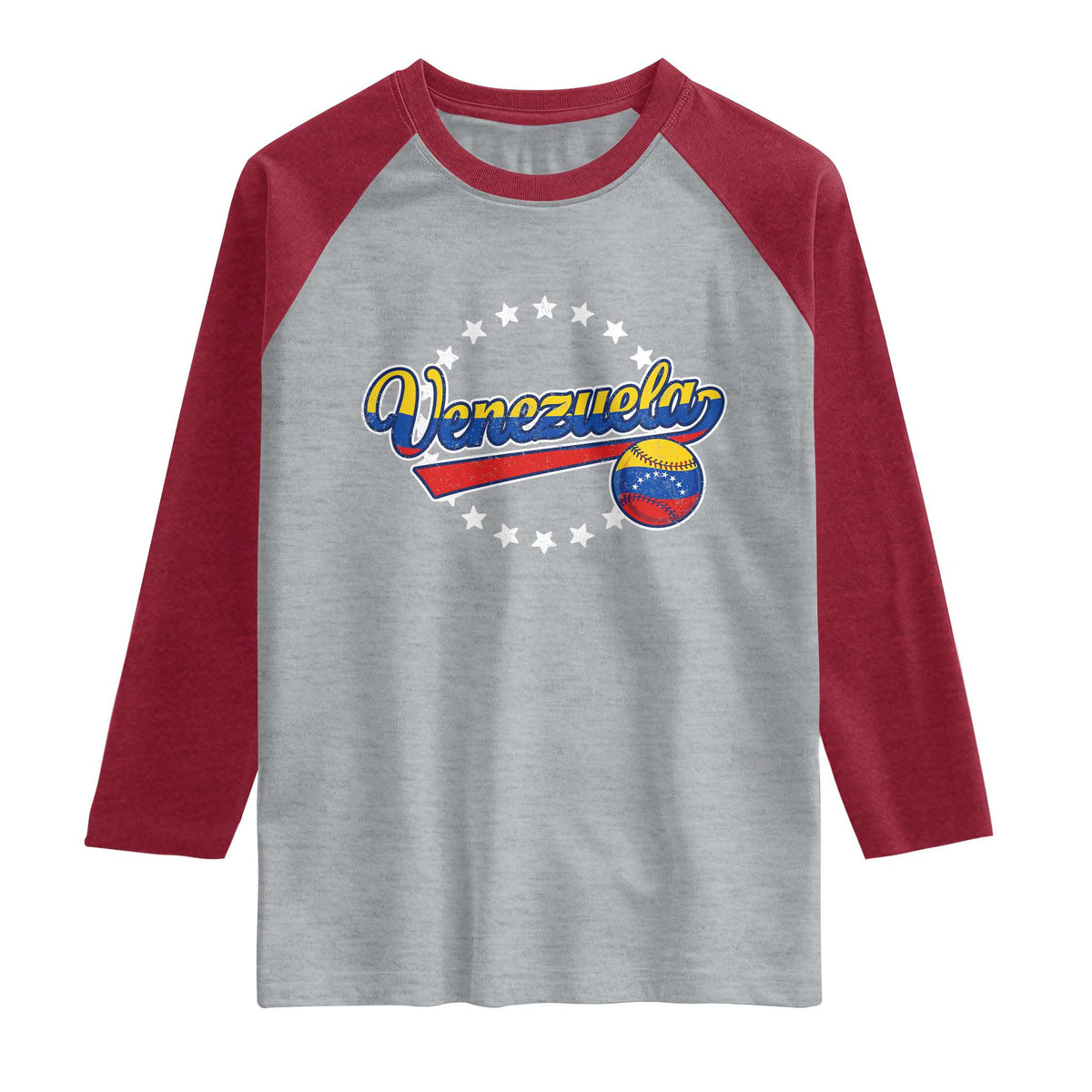Venezuela Baseball Jersey Venezuelan Sport Fan Raglan Shirt TS11 Heather Gray Heather Red Print Your Wear