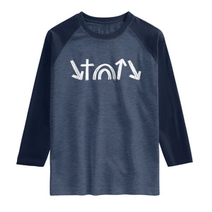 Christian Easter Raglan Shirt 5 Gospel Symbols He Came Died Rose Ascended Jesus TS11 Heather Denim Navy Print Your Wear
