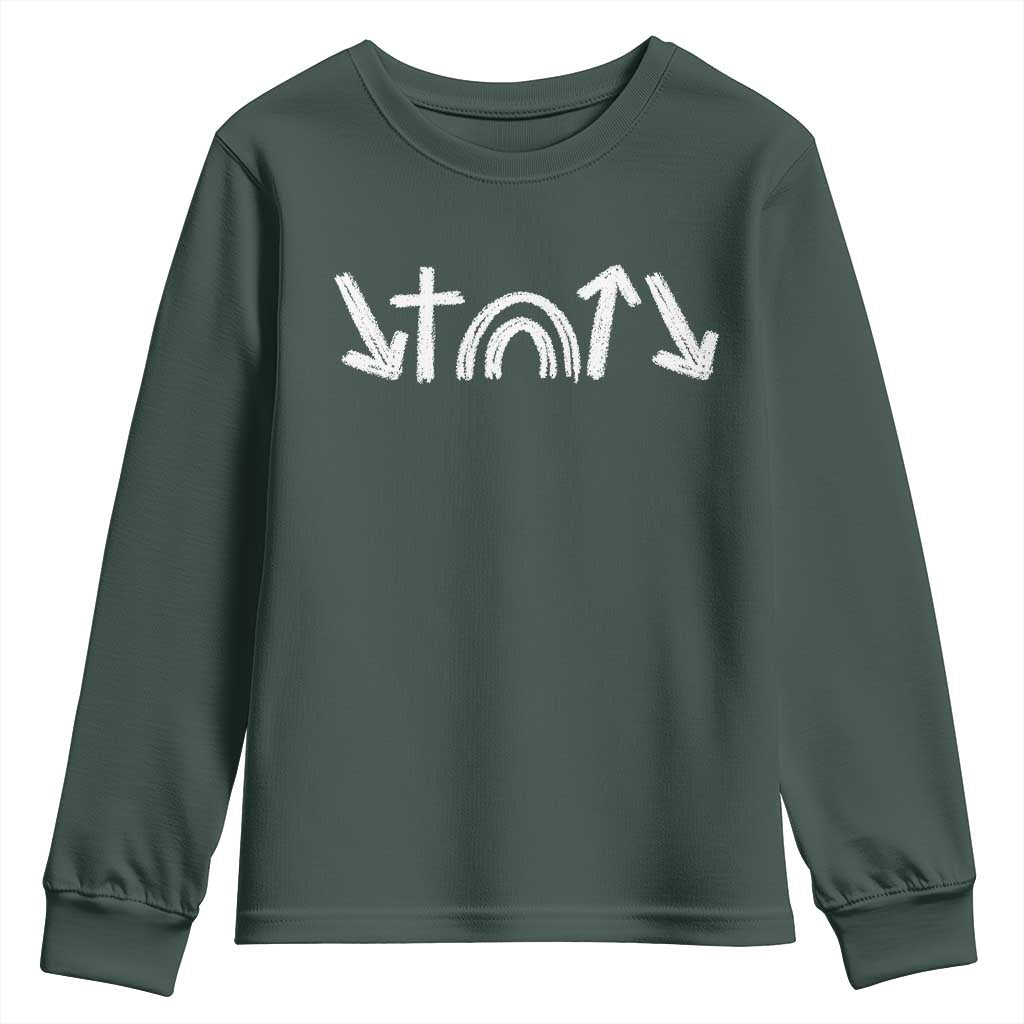 Christian Easter Youth Sweatshirt 5 Gospel Symbols He Came Died Rose Ascended Jesus TS11 Dark Forest Green Print Your Wear