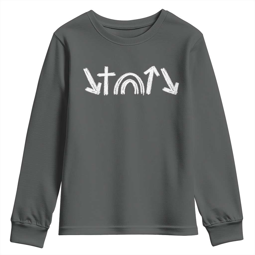 Christian Easter Youth Sweatshirt 5 Gospel Symbols He Came Died Rose Ascended Jesus TS11 Dark Heather Print Your Wear