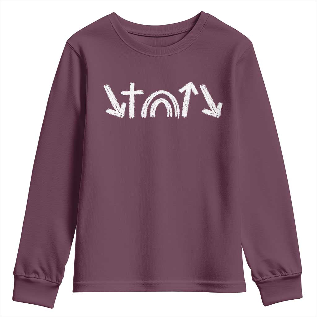 Christian Easter Youth Sweatshirt 5 Gospel Symbols He Came Died Rose Ascended Jesus TS11 Maroon Print Your Wear