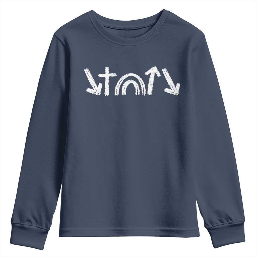 Christian Easter Youth Sweatshirt 5 Gospel Symbols He Came Died Rose Ascended Jesus TS11 Navy Print Your Wear