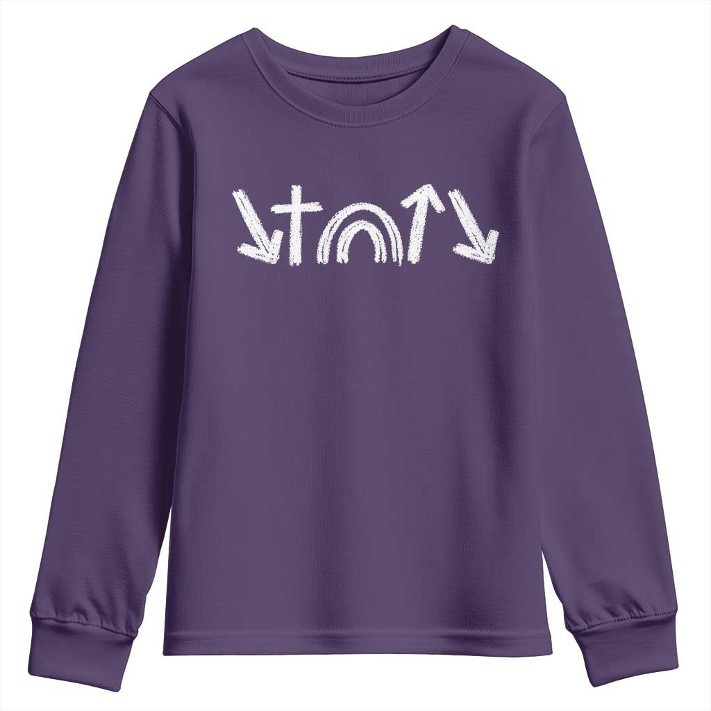 Christian Easter Youth Sweatshirt 5 Gospel Symbols He Came Died Rose Ascended Jesus TS11 Purple Print Your Wear