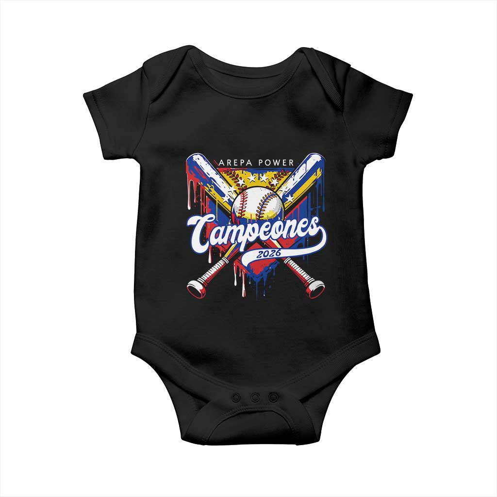 Venezuela Campeones Baseball Championship 2026 Baby Onesie Home Plate Drip TS11 Black Print Your Wear