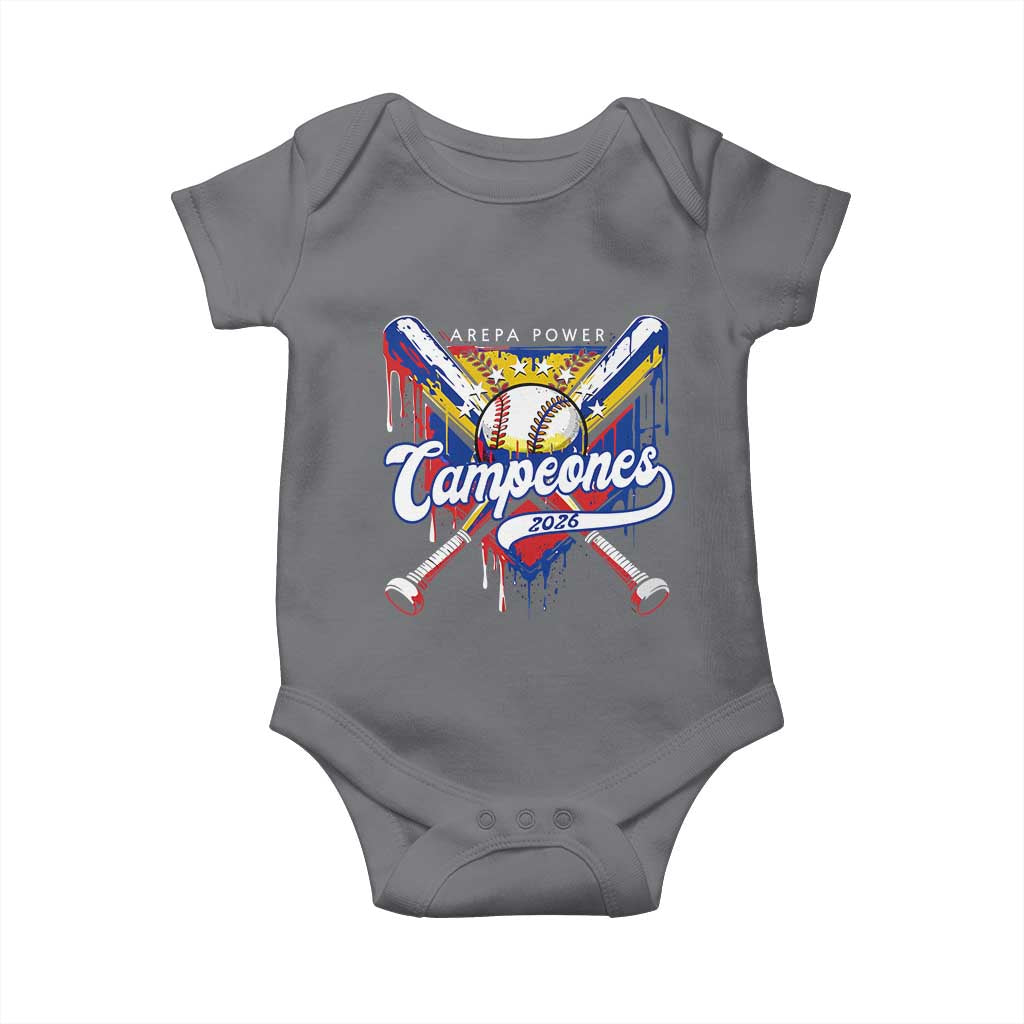 Venezuela Campeones Baseball Championship 2026 Baby Onesie Home Plate Drip TS11 Charcoal Print Your Wear
