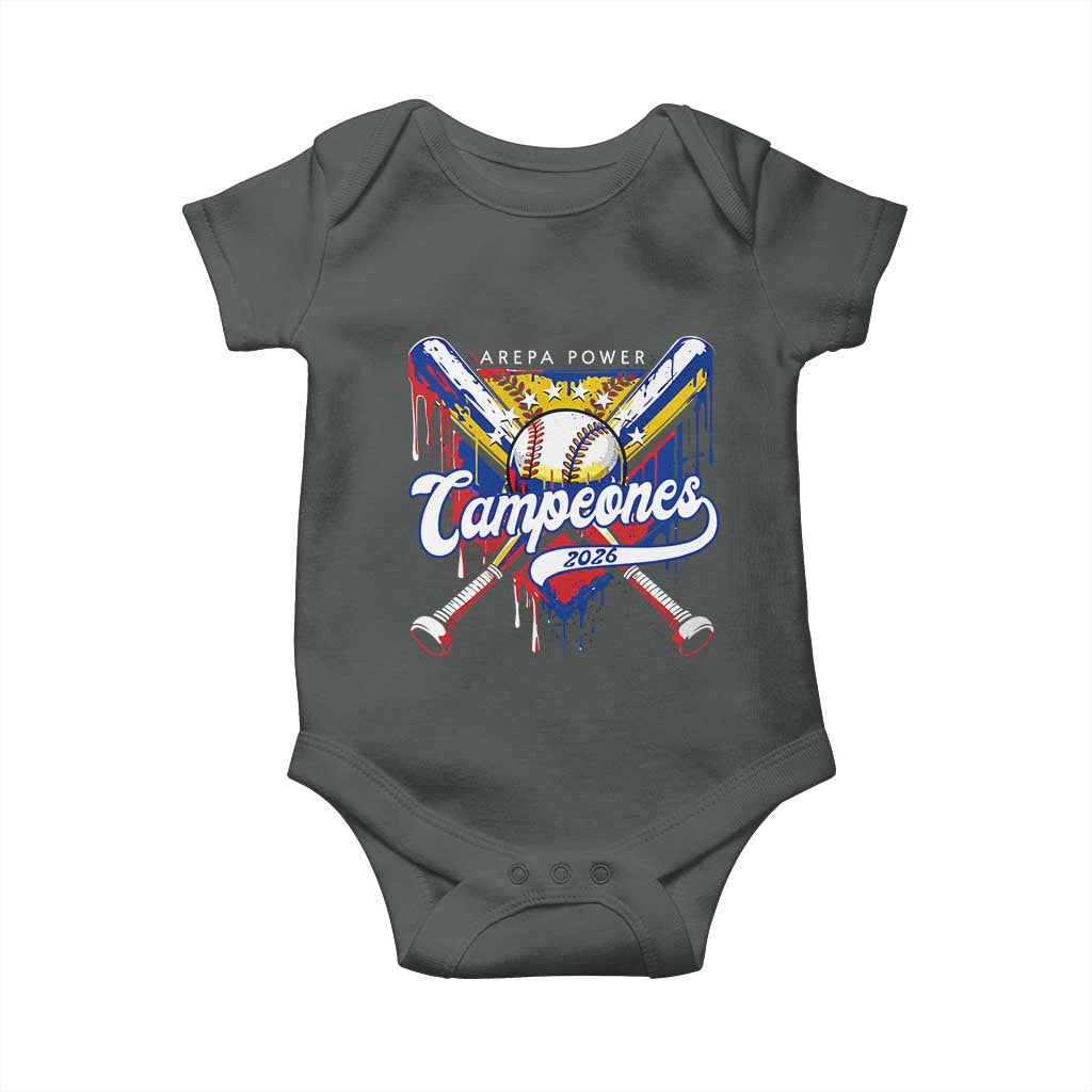 Venezuela Campeones Baseball Championship 2026 Baby Onesie Home Plate Drip TS11 Dark Heather Print Your Wear