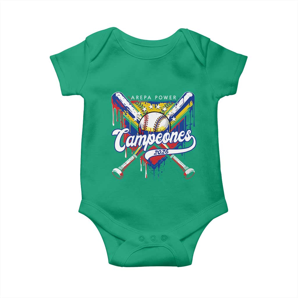 Venezuela Campeones Baseball Championship 2026 Baby Onesie Home Plate Drip TS11 Irish Green Print Your Wear