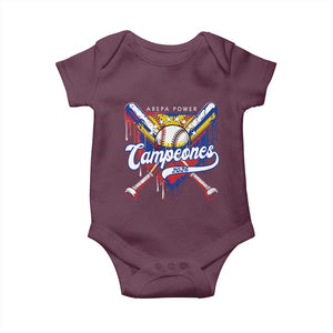 Venezuela Campeones Baseball Championship 2026 Baby Onesie Home Plate Drip TS11 Maroon Print Your Wear