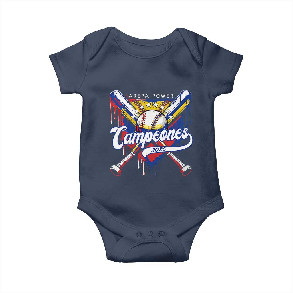 Venezuela Campeones Baseball Championship 2026 Baby Onesie Home Plate Drip TS11 Navy Print Your Wear