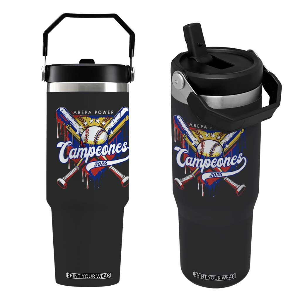 Venezuela Campeones Baseball Championship 2026 Flip Straw Tumbler Home Plate Drip TS11 One Size: 30 oz Black Print Your Wear