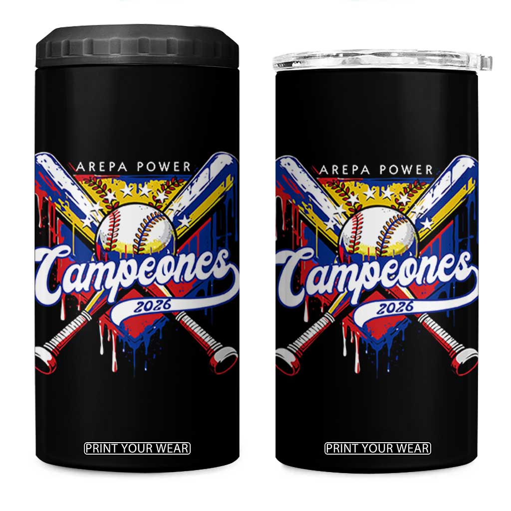 Venezuela Campeones Baseball Championship 2026 4 in 1 Can Cooler Tumbler Home Plate Drip TS11 One Size: 16 oz Black Print Your Wear