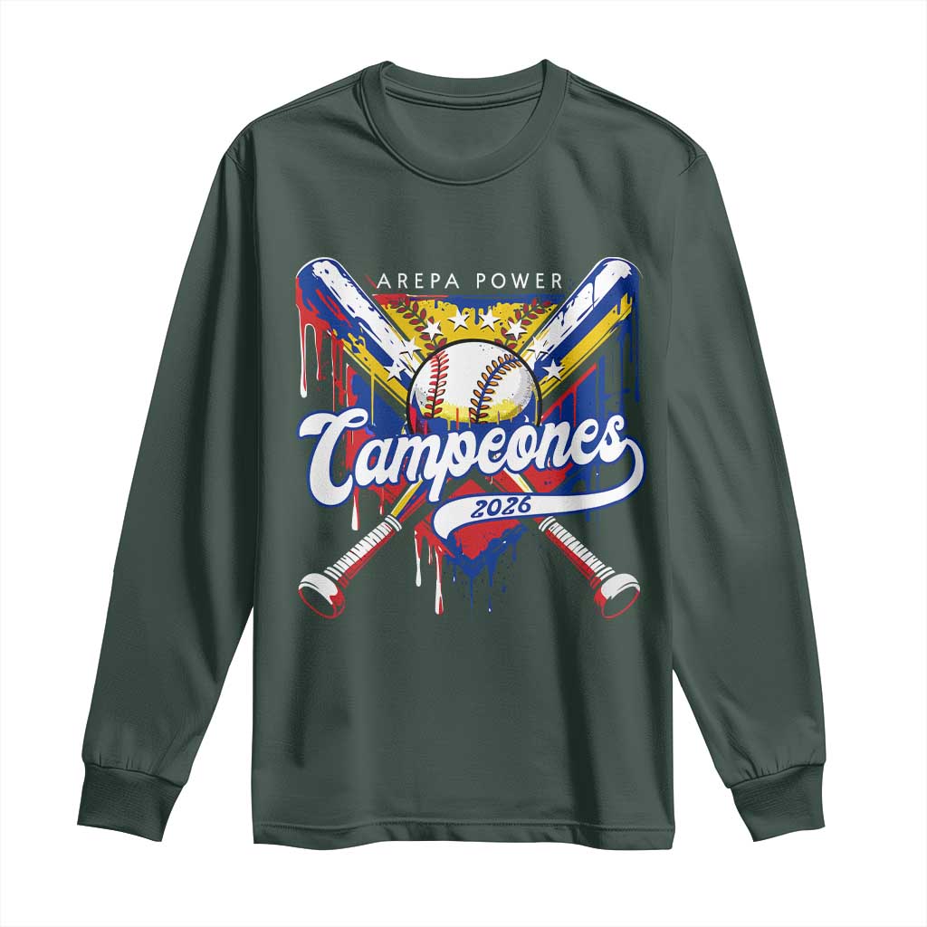 Venezuela Campeones Baseball Championship 2026 Long Sleeve Shirt Home Plate Drip TS11 Dark Forest Green Print Your Wear