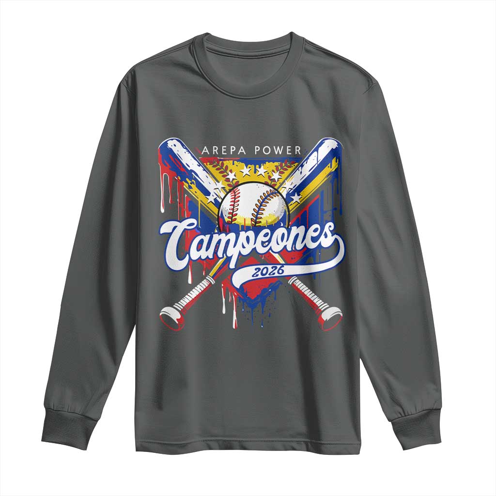Venezuela Campeones Baseball Championship 2026 Long Sleeve Shirt Home Plate Drip TS11 Dark Heather Print Your Wear