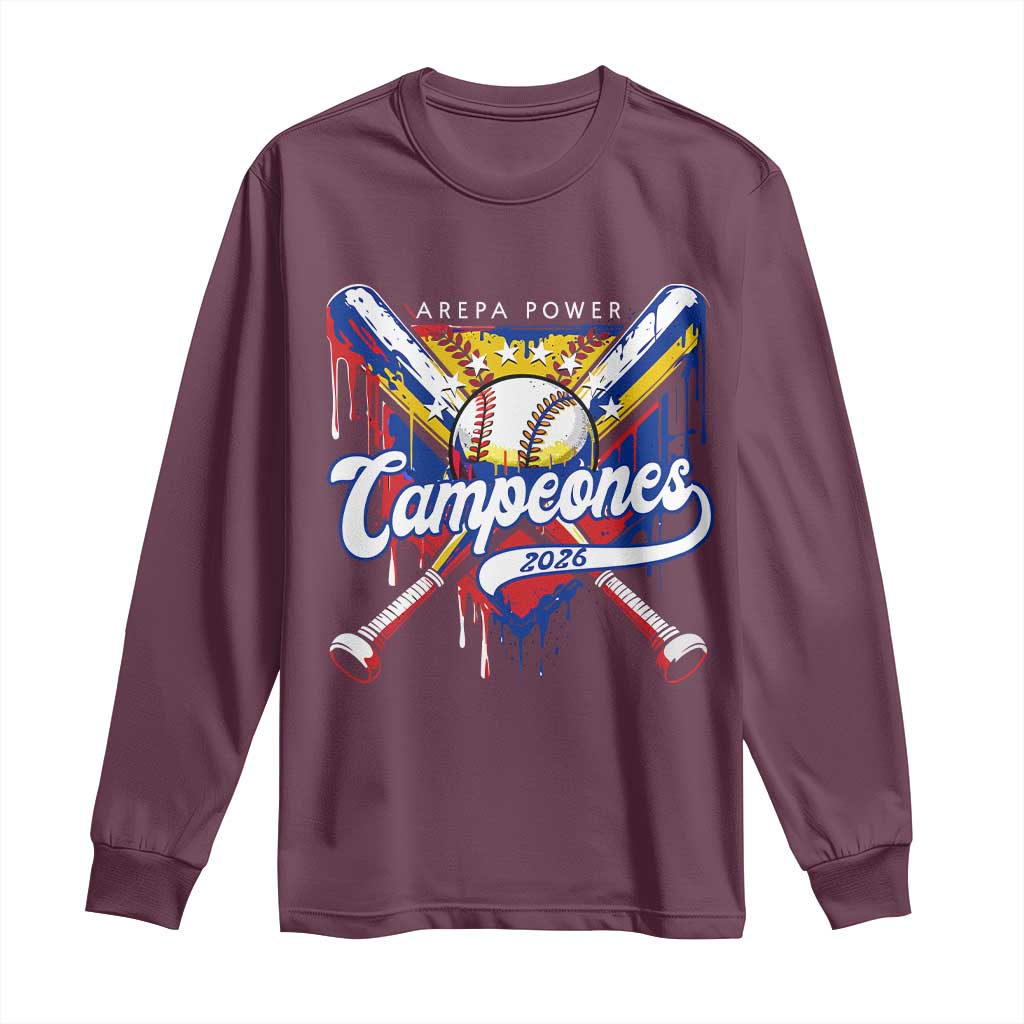 Venezuela Campeones Baseball Championship 2026 Long Sleeve Shirt Home Plate Drip TS11 Maroon Print Your Wear