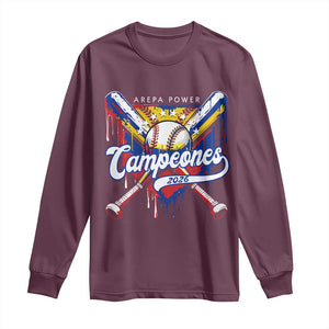 Venezuela Campeones Baseball Championship 2026 Long Sleeve Shirt Home Plate Drip TS11 Maroon Print Your Wear