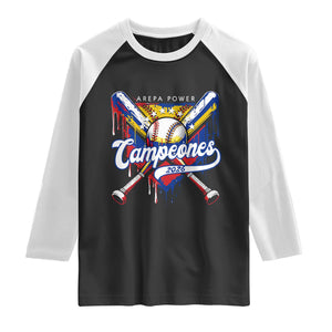 Venezuela Campeones Baseball Championship 2026 Raglan Shirt Home Plate Drip TS11 Black White Print Your Wear