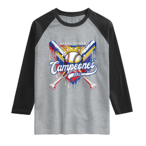 Venezuela Campeones Baseball Championship 2026 Raglan Shirt Home Plate Drip TS11 Heather Gray Black Print Your Wear
