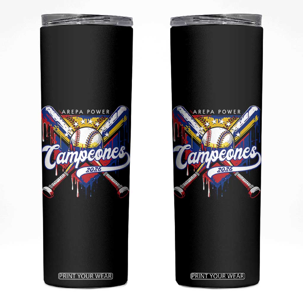 Venezuela Campeones Baseball Championship 2026 Skinny Tumbler Home Plate Drip TS11 Black Print Your Wear