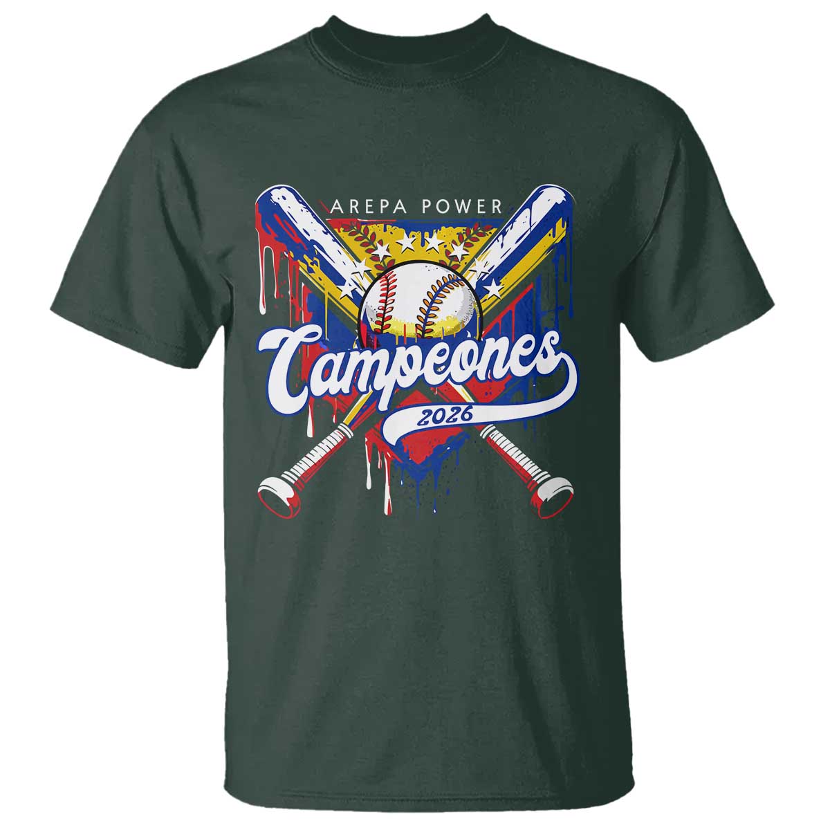 Venezuela Campeones Baseball Championship 2026 T Shirt Home Plate Drip TS11 Dark Forest Green Print Your Wear