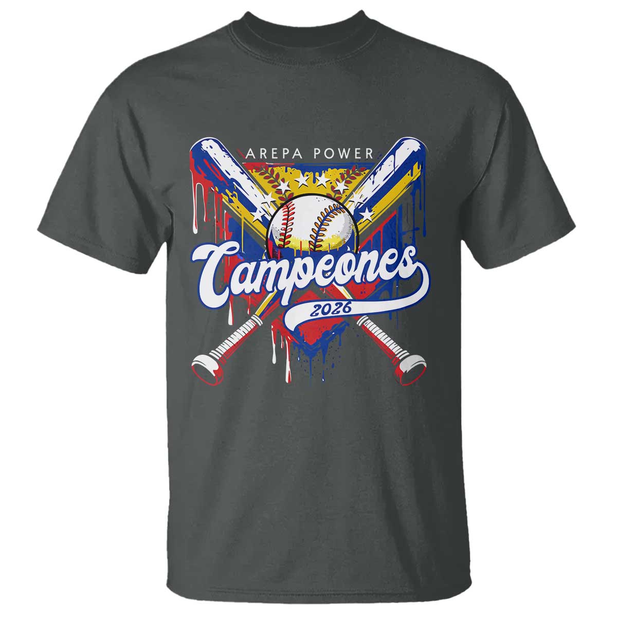 Venezuela Campeones Baseball Championship 2026 T Shirt Home Plate Drip TS11 Dark Heather Print Your Wear