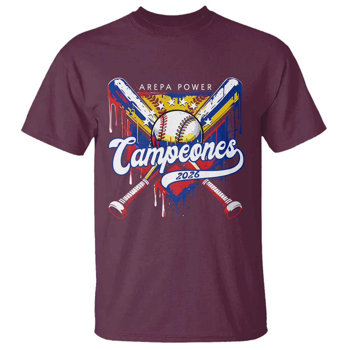 Venezuela Campeones Baseball Championship 2026 T Shirt Home Plate Drip TS11 Maroon Print Your Wear