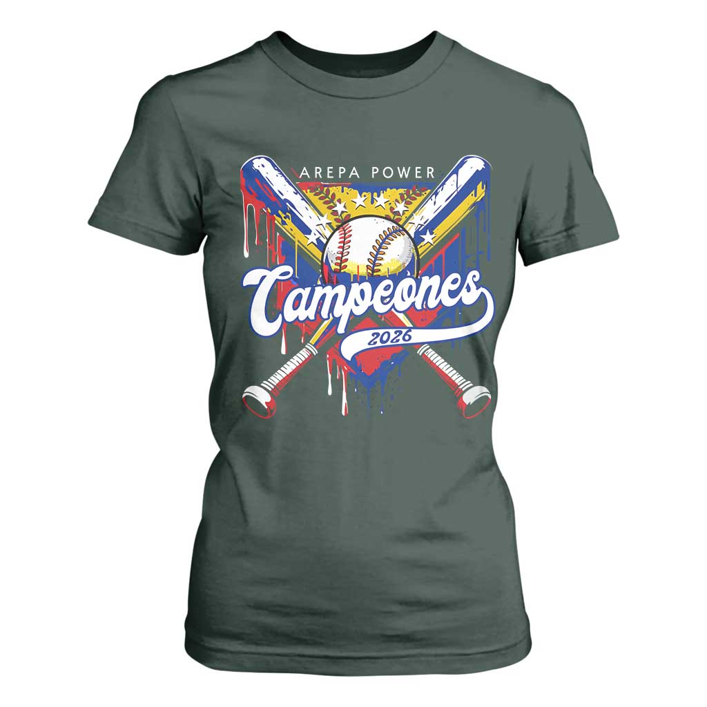 Venezuela Campeones Baseball Championship 2026 T Shirt For Women Home Plate Drip TS11 Dark Forest Green Print Your Wear