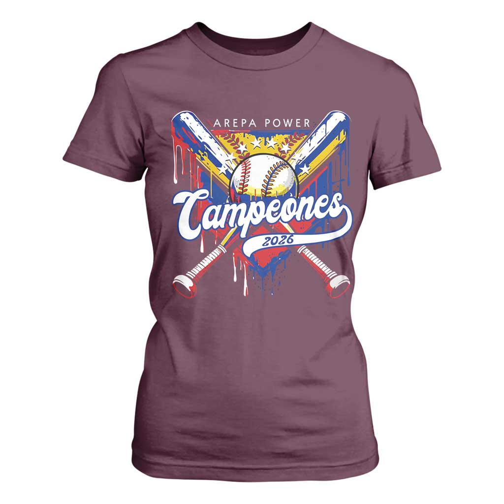 Venezuela Campeones Baseball Championship 2026 T Shirt For Women Home Plate Drip TS11 Maroon Print Your Wear