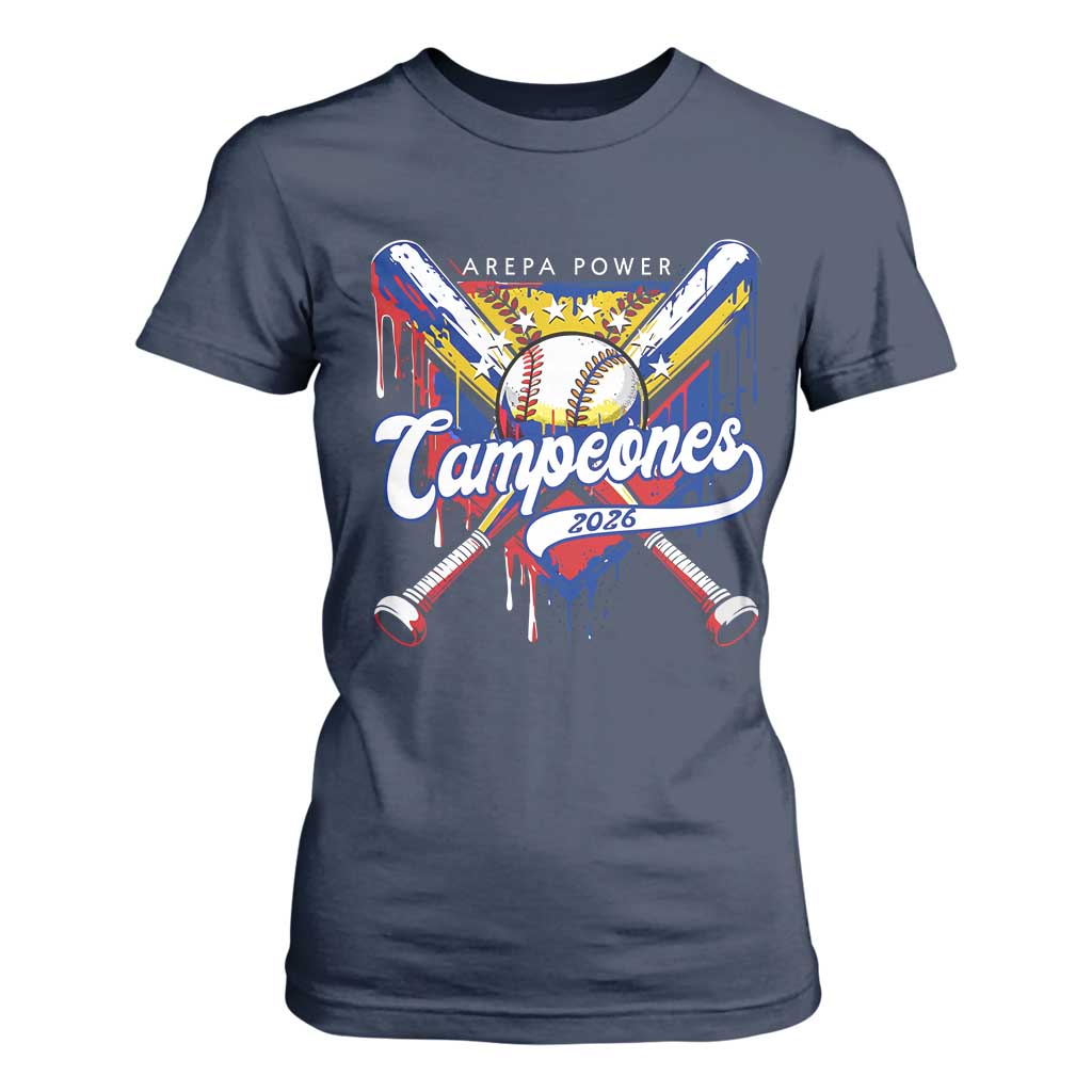 Venezuela Campeones Baseball Championship 2026 T Shirt For Women Home Plate Drip TS11 Navy Print Your Wear
