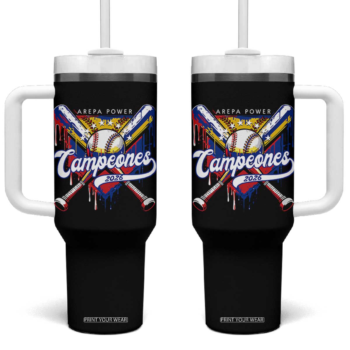 Venezuela Campeones Baseball Championship 2026 Tumbler With Handle Home Plate Drip TS11 One Size: 40 oz Black Print Your Wear