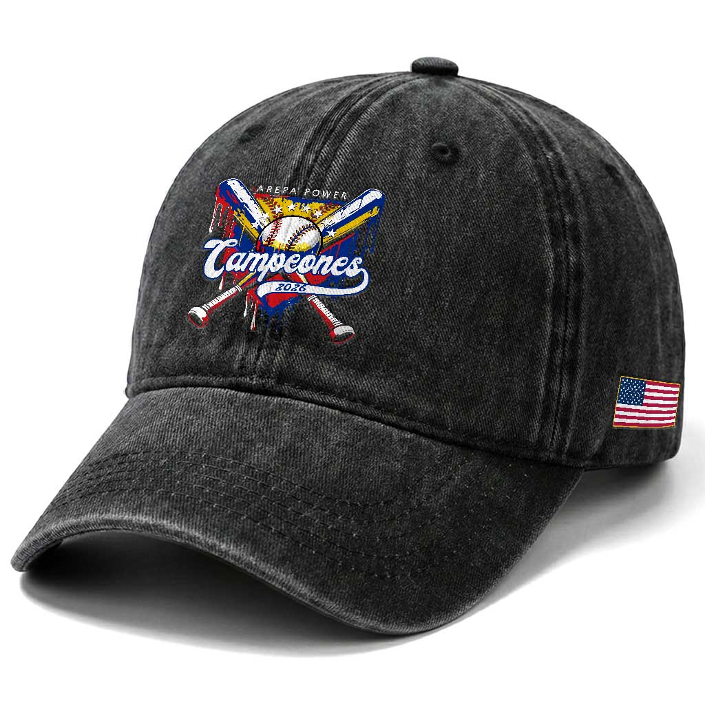 Venezuela Campeones Baseball Championship 2026 Washed Cotton Baseball Cap Home Plate Drip TS11 Print Your Wear
