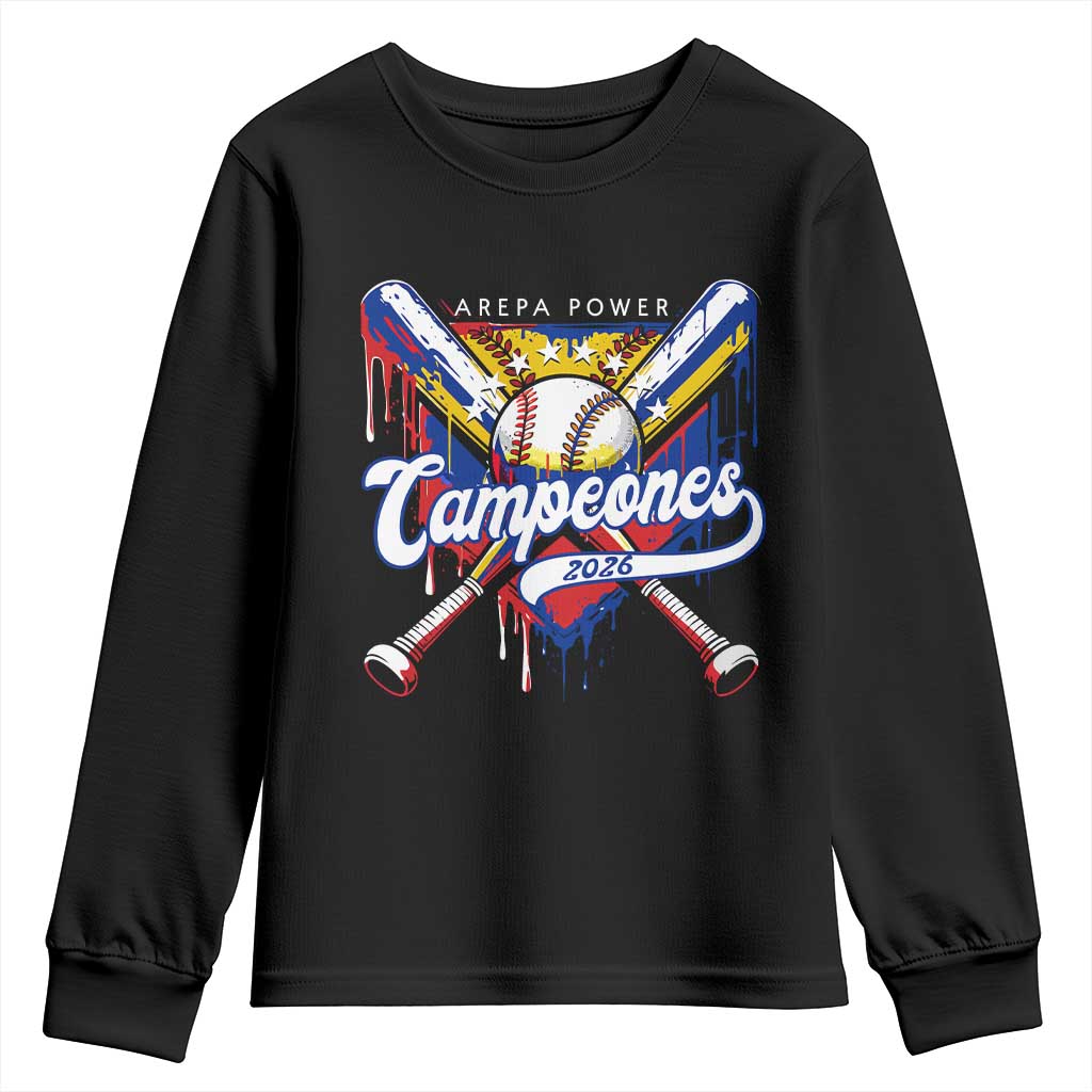 Venezuela Campeones Baseball Championship 2026 Youth Sweatshirt Home Plate Drip TS11 Black Print Your Wear
