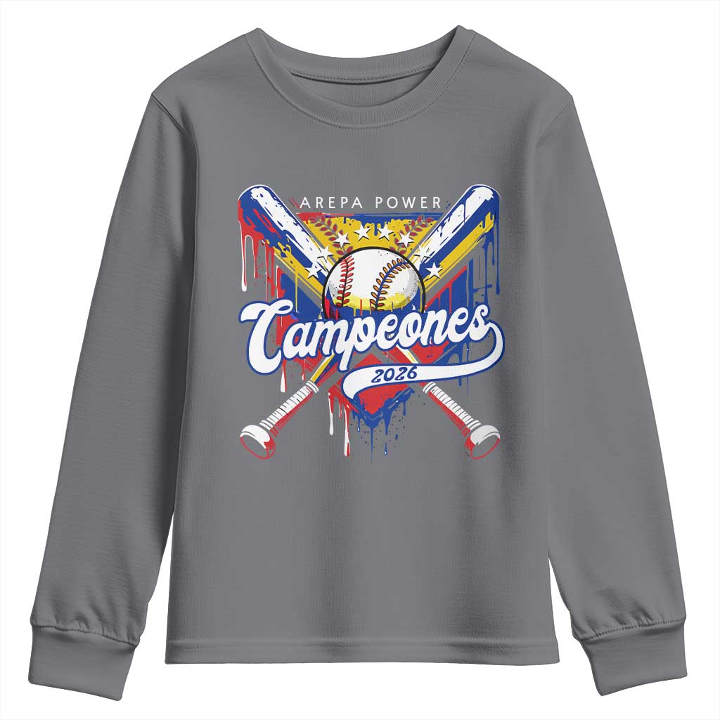 Venezuela Campeones Baseball Championship 2026 Youth Sweatshirt Home Plate Drip TS11 Charcoal Print Your Wear