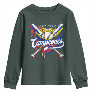 Venezuela Campeones Baseball Championship 2026 Youth Sweatshirt Home Plate Drip TS11 Dark Forest Green Print Your Wear
