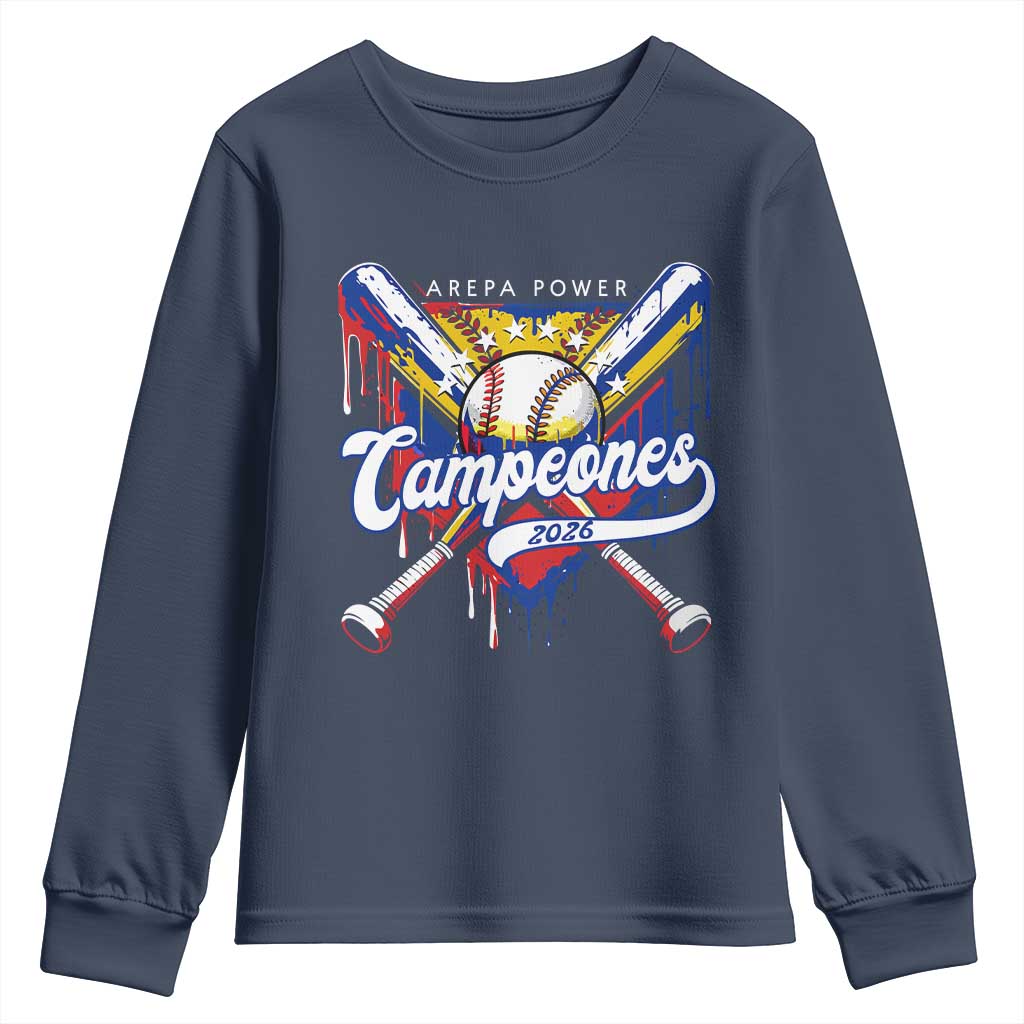 Venezuela Campeones Baseball Championship 2026 Youth Sweatshirt Home Plate Drip TS11 Navy Print Your Wear