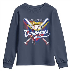Venezuela Campeones Baseball Championship 2026 Youth Sweatshirt Home Plate Drip TS11 Navy Print Your Wear