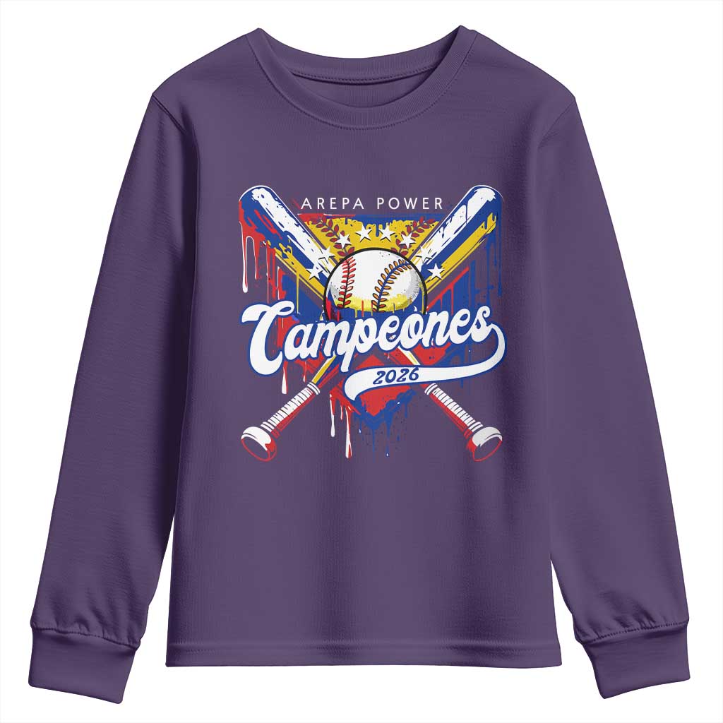 Venezuela Campeones Baseball Championship 2026 Youth Sweatshirt Home Plate Drip TS11 Purple Print Your Wear
